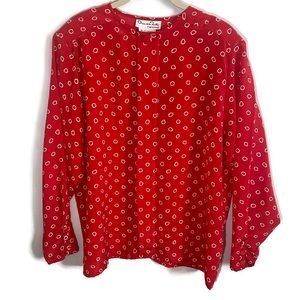 Oscar De la Renta Expressions Vintage Red Blouse with White Circle/Dots, size 16